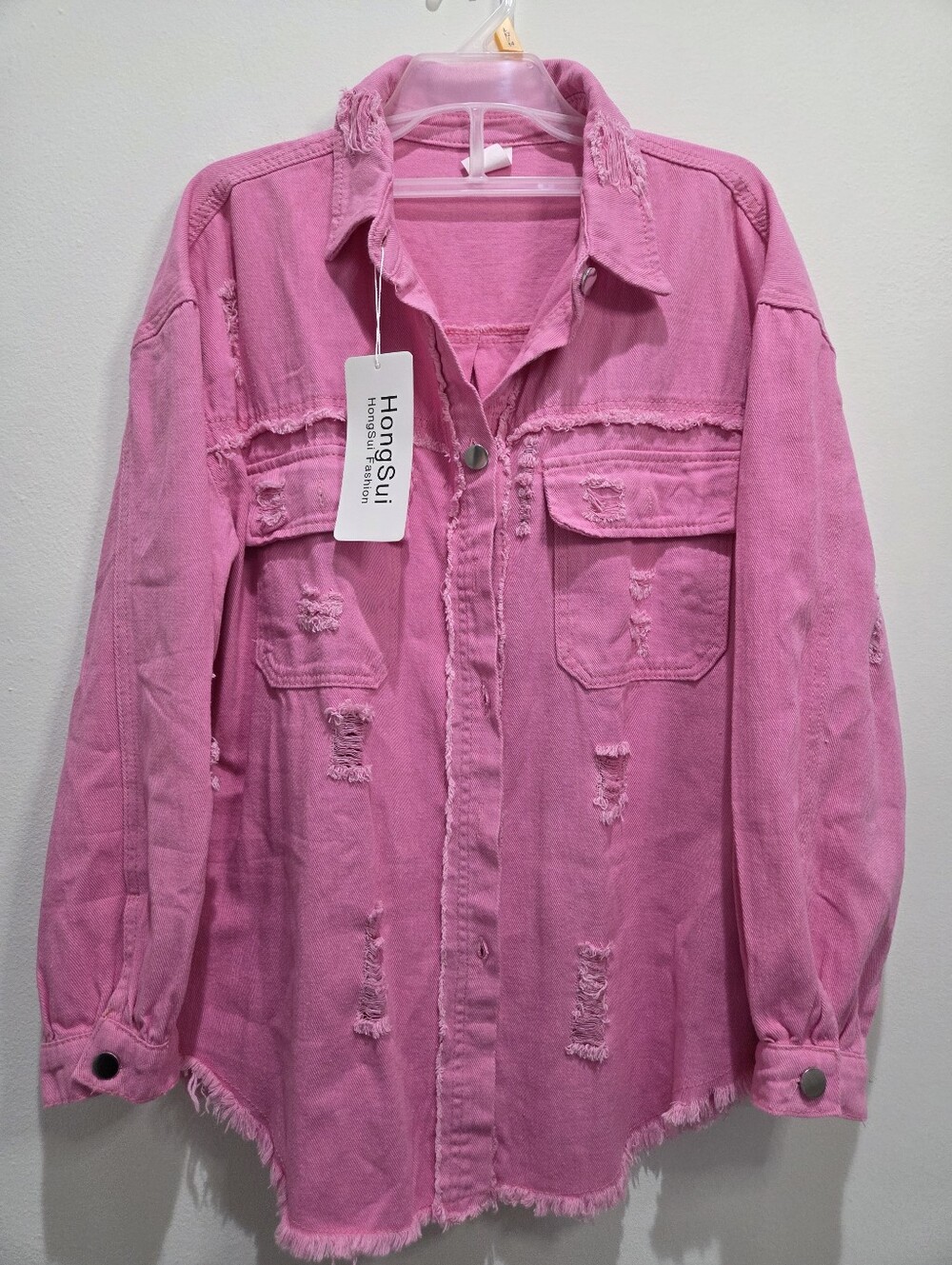Women Distressed Drop Shoulder Denim Jacket size M